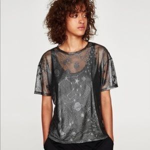 ZARA Space Mesh Shirt Black/Silver | Small